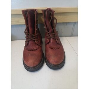 Dan Post brown leather lace up kilted work boots round toe kid toddler 11.5